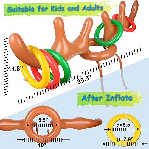 Christmas Games for Family Party, 4 Pack Inflatable Reindeer Antler Ring Toss Game Great Christmas Games for Adults and Kids