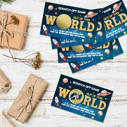 50 Pcs Out of This World Scratch Off Cards, Funny Outer Space Theme Scratch Cards for Birthday Baby Shower Party, Lottery Group Reveal Games Activity Supplies, Galaxy Theme Party Supplies - color: Blue