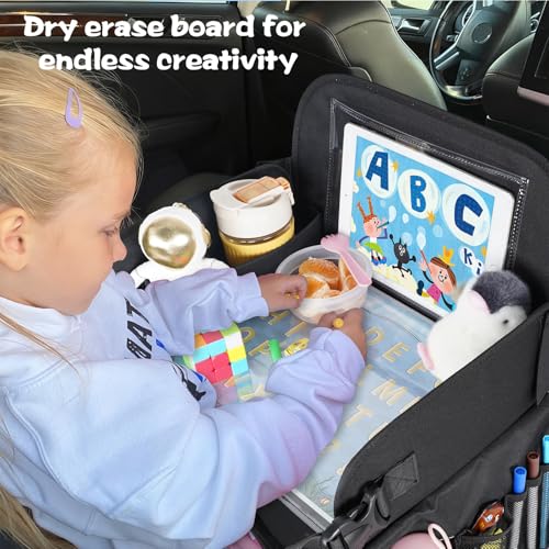 MENZOKE Kids Travel Tray, Road Trip Activities for Kids with Dry Erase Board & Cooler Cup Holder, Toddler Car Activities with No-Drop iPad Holder Stand, Roadtrip Essentials for Toddlers, Black - color: Black Astronaut