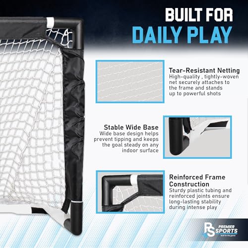 Premier Sports Knee Hockey Set – Complete 2-Player Indoor Kit with (1) Mini Goal, (2) Mini Sticks, and (2) Foam Balls