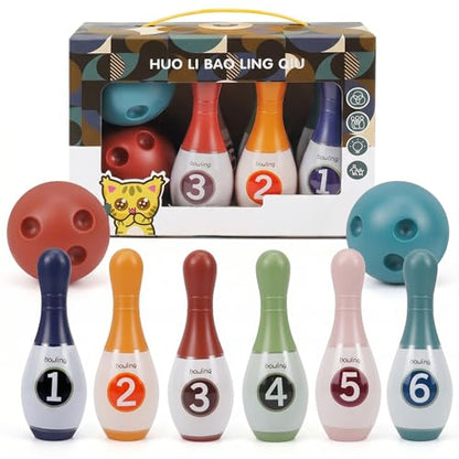Bowling Pins 6pcs Plastic Bowling Pins 2 Balls Kids Set Indoor Interactive Toddler Game Medium Size - color: Medium