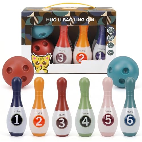 Bowling Pins 6pcs Plastic Bowling Pins 2 Balls Kids Set Indoor Interactive Toddler Game Medium Size - color: Medium