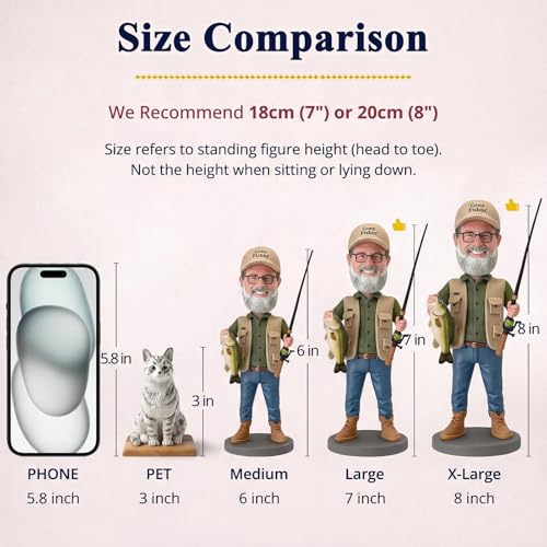 Custom Golf Bobblehead – 6/7/8" Personalized Male from Photo, Semi-Custom Head or Full-Body, Handmade Soft-Clay Figure, Gift Box & Bag + Greeting Card, for Dad/Husband/Coach/Retired