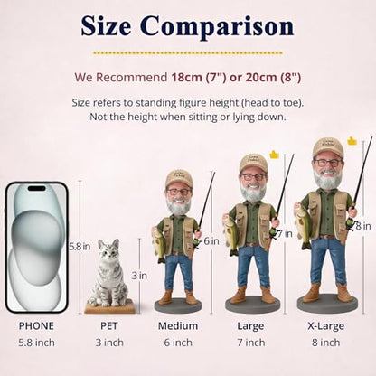 Custom Golf Bobblehead – 6/7/8" Personalized Male from Photo, Semi-Custom Head or Full-Body, Handmade Soft-Clay Figure, Gift Box & Bag + Greeting Card, for Dad/Husband/Coach/Retired