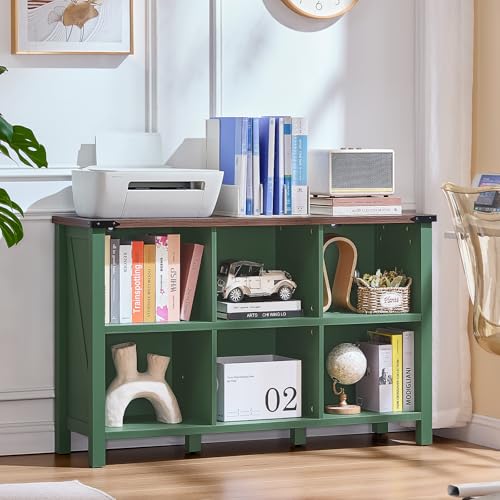 Joaxswe 6 Cube Storage Organizer, Farmhouse Green 47 Inch Wide Horizontal Bookshelf, Wooden 2 Tier Display Book Shelf, Rustic Low Book Case for Living Room (Green, 6 Cube (13.6"D x 47.24"W x 29.7"H)) - color: Green, size: 6 Cube (13.6"D x 47.24"W x 29.7"H