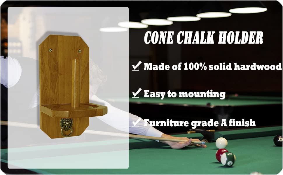Wall Mounted Hand Chalk Holder Holder, Pool Table Accessory for Game Room, Solid Wood Cone Chalk Holder Made of Solid Hardwood (Oak). Not Included Cone Chalk