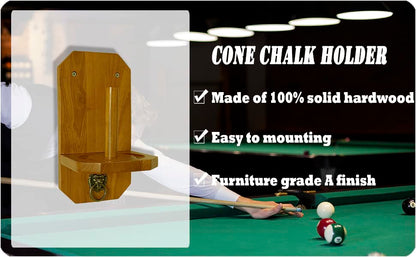 Wall Mounted Hand Chalk Holder Holder, Pool Table Accessory for Game Room, Solid Wood Cone Chalk Holder Made of Solid Hardwood (Oak). Not Included Cone Chalk