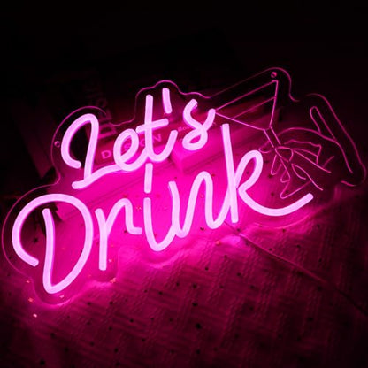 Let's Drink Neon Sign for Wall Decor, Pink Led Signs for Cocktail Bar, USB Dimmable Cocktails Neon Lights for Beer Bar Kitchen Restaurant Home Pub Party Man Cave Club Shops Business - style: Lets Drink
