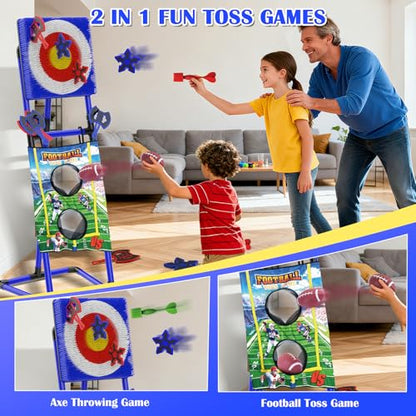 VATOS 2-in-1 Axe & Football Throwing Game Set, Bristle Axe Toss Target with 16 pcs Safe Darts, Portable Outdoor & Indoor Backyard Games for Teens and Adults, Lawn Carnival, Camping Party Toy Gift