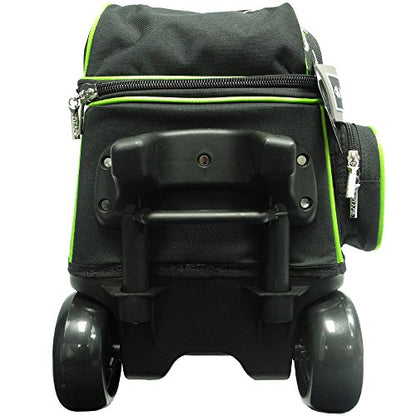 Pyramid Path Premium Deluxe 2 Ball Double Roller Bowling Bag With Large Separate Shoe Compartment (Up To US Mens Size 15) and Oversized Accessory Pocket, Retractable Locking Handle - Extends to 37" - color: Lime