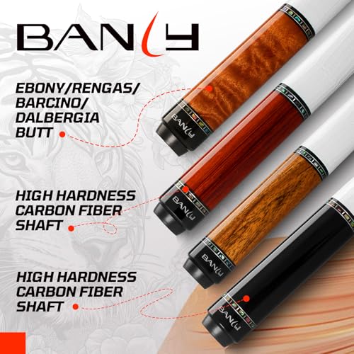 Banly Carbon Fiber Pool Cue Stick 12.5mm Time Crystal Tip, Low Deflection Pool Cue Professional Billiard Cue Sticks with Gift Box - color: 2-Ebony Wood(White Grip)