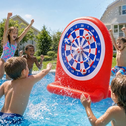 Inflatable Soccer Dart Board Toss Pool Floats - Fun Water Games Set, Swimming Pool Toys, Beach Yard Outdoor Ball Play, Summer Party for Kids Ages 8–12, Teens & Adults, Indoor/Outdoor Play
