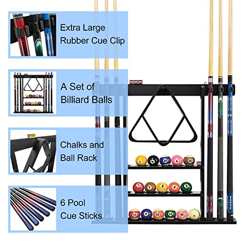 Billiards Essentials Bundle - Cue Stick Holder Wall Mounted and Pool Ball Rack Set
