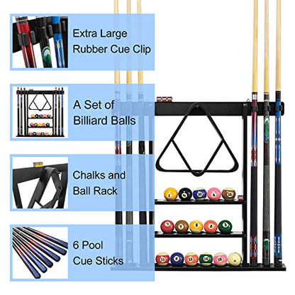 Billiards Essentials Bundle - Cue Stick Holder Wall Mounted and Pool Ball Rack Set
