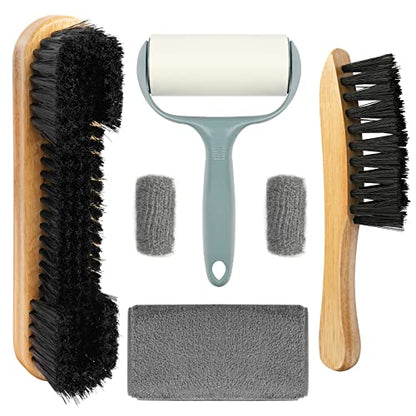 Pool Table & Rail Brush 5 Set, Billiard Felt Cleaner Accessories with 2 Wooden Brushes, Cue Cleaning Cloth, Ferrule Polish Cloth & Sticky Lint Roller