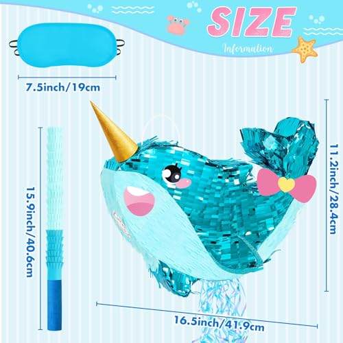 WERNNSAI Narwhal Piñata - Girl Narwhal Party Piñata Game Whale Ocean Themed Party Decor for Kids Under the Sea Classroom Decorations Summer Season Baby Shower Favors - style: Narwhal