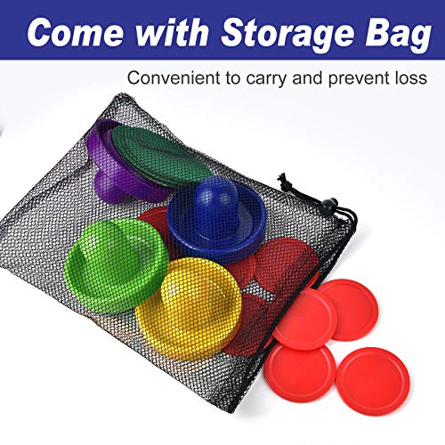 Coopay Air Hockey Pushers and Pucks, Air Hockey Paddles with Felt Bottoms, Goal Handles Paddles Replacement Accessories with a Drawstring Bag for Game Tables (4 Striker, 8 Red Puck Pack) - color: Blue, Green, Yellow, Purple