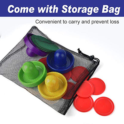 Coopay Air Hockey Pushers and Pucks, Air Hockey Paddles with Felt Bottoms, Goal Handles Paddles Replacement Accessories with a Drawstring Bag for Game Tables (4 Striker, 8 Red Puck Pack) - color: Blue, Green, Yellow, Purple
