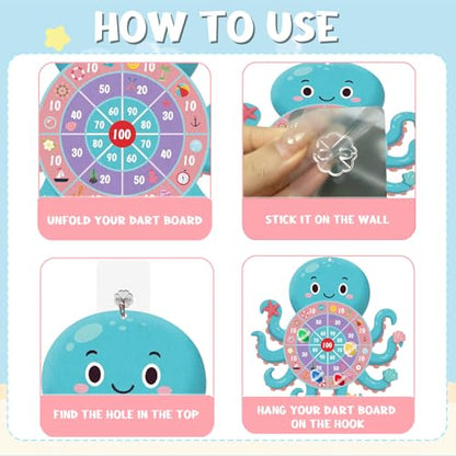 23" Ocean Theme Dartboard Target Game,Hawaii Dart Board Set,Hello Summer Dart Shooting Hawaiian Octopus Party Dart Tropical Party Supplies with 12 Stick Balls,Hook