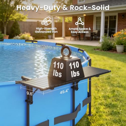 Future Way Poolside Bar, Above Ground Pool Bar, 49.4×9.6" Carbon Steel Poolside Table, Swim Up Bar Fits Top Rails 4.48"or Less, Holds 110LBS, Frame Round & Oval Above Ground Swimming Pools Accessories