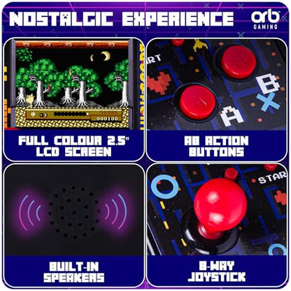 Orb - Mini Arcade Machine, 300 in-Built Games, 8-Bit Retro Arcade Games, 2.5” Full Colour Screen, 8-Way Joystick, 2 Buttons, Volume Control - color: Arcade 300 (300 Games)
