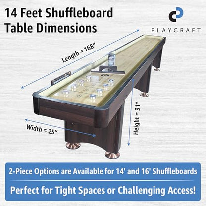 Playcraft Woodbridge Shuffleboard Table with Storage Cabinet - Shuffle Board Game Table Set with Matching Abacus, 8 Pucks, Brush & Wax (Made in USA) - Pro Style Climate Adjusters - color: Espresso, size: 14 Feet - 2 Piece