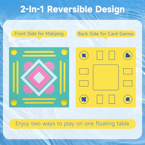 32" Double-Sided Floating Mahjong Table for Pool, Waterproof Playing Card Table, Water Game Table for Mahjong, Poker, Dominoes, Scrabble, Swimming Pool, Hot Tub, Beach & Summer Parties, Green - color: Green