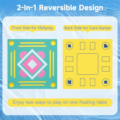 32" Double-Sided Floating Mahjong Table for Pool, Waterproof Playing Card Table, Water Game Table for Mahjong, Poker, Dominoes, Scrabble, Swimming Pool, Hot Tub, Beach & Summer Parties, Green - color: Green