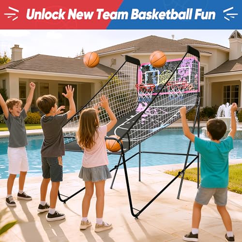 Basketball Arcade Game Shot Creator Indoor Foldable Electronic Double Shootout Sport Game Official Home Dual Shot Basketball 2 Player with 4 Balls (Black Purple) - color: Black Purple