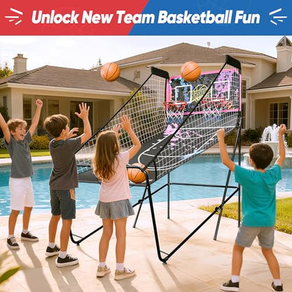 Basketball Arcade Game Shot Creator Indoor Foldable Electronic Double Shootout Sport Game Official Home Dual Shot Basketball 2 Player with 4 Balls (Black Purple) - color: Black Purple