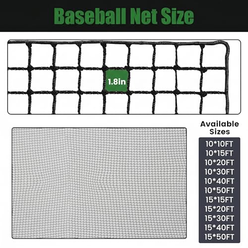 Baseball Softball Backstop Nets,Sports Net with 33ft Rope or Steel Hanging Kit, Nylon Nets Also for Basketball Soccer Lacrosse Hockey. - size: 15x50 feet