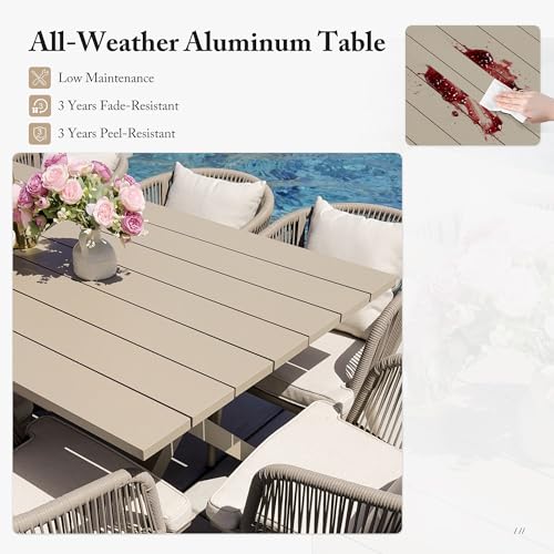 PURPLE LEAF 7 Pieces Patio Dining Set with Waterproof Furniture Cover Rectangular Table and Chairs Set for Garden Deck Aluminum Frame Backyard Kitchen Set, Cushions and Pillows Included Champagne - color: Champagne, size: 7 Pcs, style: with Furniture Cove