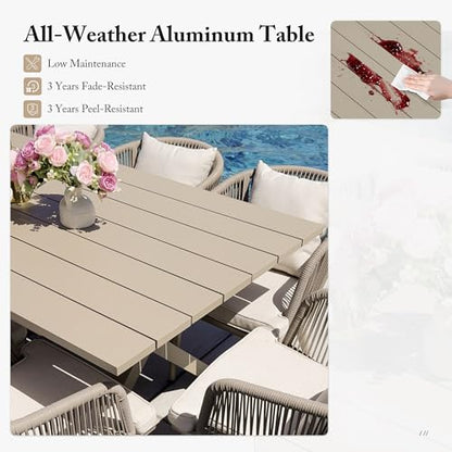 PURPLE LEAF 7 Pieces Patio Dining Set with Waterproof Furniture Cover Rectangular Table and Chairs Set for Garden Deck Aluminum Frame Backyard Kitchen Set, Cushions and Pillows Included Champagne - color: Champagne, size: 7 Pcs, style: with Furniture Cove