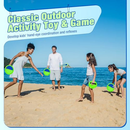 Sticky Toss and Catch Ball Game Set - Kids & Toddlers Outdoor Indoor Activity Toys for Boys Girls 3 4 5 6 7 8-12 Year Old - Great Games for Beach Pool Yard - Birthday Gifts Easter Basket Stuffers - size: 4 paddles 4 balls
