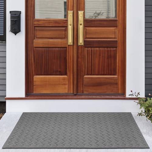 BZ51 Heavy Duty Front Door Mats Non Slip Rubber Backing Entrance Mat Shoes Scraper Welcome Mat - color: 36" X 60" Weave Grey【big Front Door】