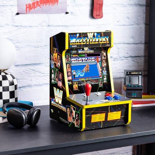 Arcade Classics - WWE Counter Series Game Machine, 4 Games, 8" Liquid Crystal Screen - Mini Cabinet, Portable Gaming, Retro, Countertop Console, Basement Decoration, Man Cave - style: WWE Counter Series