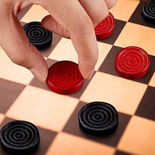 Skylety 72 Pcs Wooden Checkers Pieces 1.06 Inch Checkers Pieces Only Stackable Ridge in Drawstring Storage Pouch for Backgammon(Red, Black) - color: Red, Black