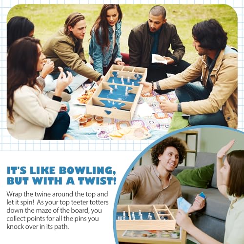 1 Sets 23.6 x 11.8 Inches Table Top Skittles Game, Wooden Bowling Board Game, Fun Board Games for Adults for Family Indoor and Outdoor Games
