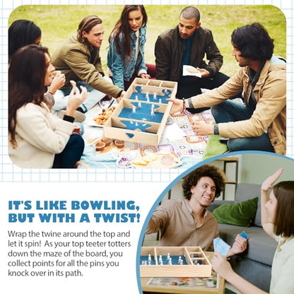 1 Sets 23.6 x 11.8 Inches Table Top Skittles Game, Wooden Bowling Board Game, Fun Board Games for Adults for Family Indoor and Outdoor Games