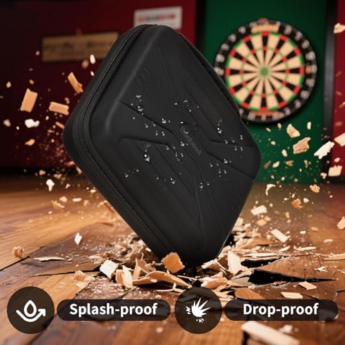 Boobowl Hard Dart Case for Steel and Soft Tip Darts, Holds 12 Darts | Hard EVA Case With 12 Dart Slots, 6 Mesh Pockets And Zipper Storage For Flights, Tips And Shafts; Case Only - Black - size: Full black L