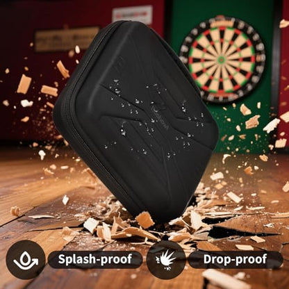 Boobowl Hard Dart Case for Steel and Soft Tip Darts, Holds 12 Darts | Hard EVA Case With 12 Dart Slots, 6 Mesh Pockets And Zipper Storage For Flights, Tips And Shafts; Case Only - Black - size: Full black L