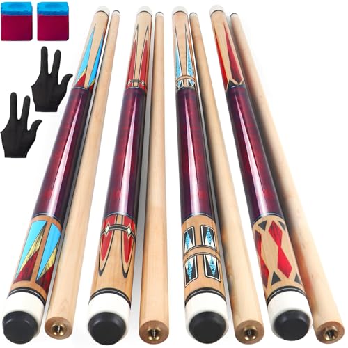 Pool Cues Stick,3 in 1 Adjustable Maple Pool Cue Stick Sets Cue Sticks 58 inch Pool Cues Adult Canadian Maple Wood Billiard Stick with Carry Case Joint Protective Cover - color: 4 Sets