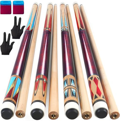 Pool Cues Stick,3 in 1 Adjustable Maple Pool Cue Stick Sets Cue Sticks 58 inch Pool Cues Adult Canadian Maple Wood Billiard Stick with Carry Case Joint Protective Cover - color: 4 Sets