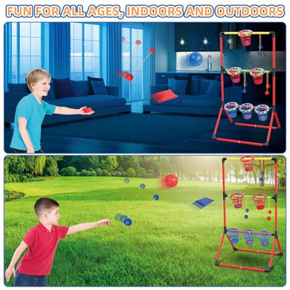 Backyard Lawn Games for Adults Kids - 3-in-1 Yard Pong with 6 Light Up Basket, Ladder Ball and Bean Bag Toss Game - Outdoor Yard Tailgate Game for Family Parties