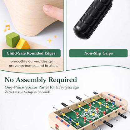 28 Inch Tabletop Foosball Table, Portable Wooden Soccer Game Set with Non-Slip Base, Ergonomic Handles for Kids and Adults, Indoor Family Game Night & Birthday Gift