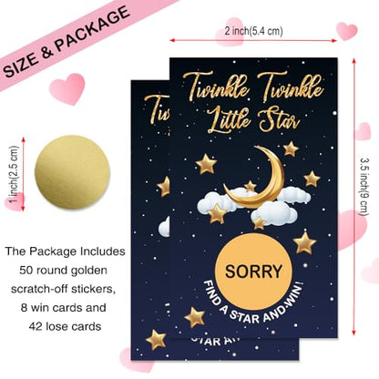 50 Pcs Twinkle Twinkle Little Star Scratch off Game Cards, Star And Moon Themed Scratch Card for Birthday Baby Shower or Celestial-Themed Events, Lottery Group Reveal Games Activity Supplies - color: Dark