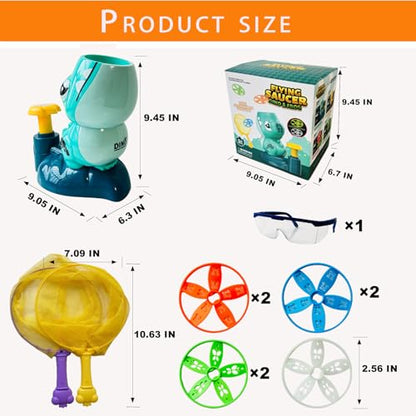 Dinosaur Flying Disc Launcher Toy – Kids Outdoor Toys for Boys & Girls Ages 3-8, Fun Press & Launch Game with 8 Discs & Catch Net, Active Yard Toys & Outside Play Toys