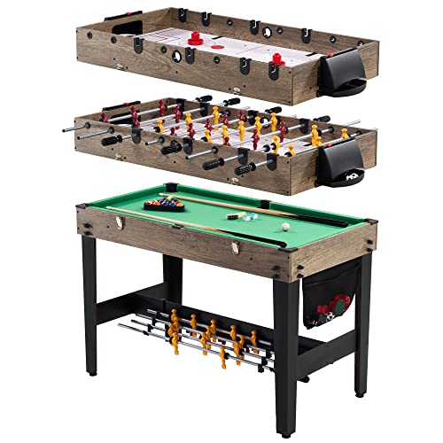 3-in-1 Combination Game Table Air Powered Hockey Foosball Billiards Pool Accessories Included Stack Up Design Easy to Switch Up Games Suitable for Friends Family Gathering