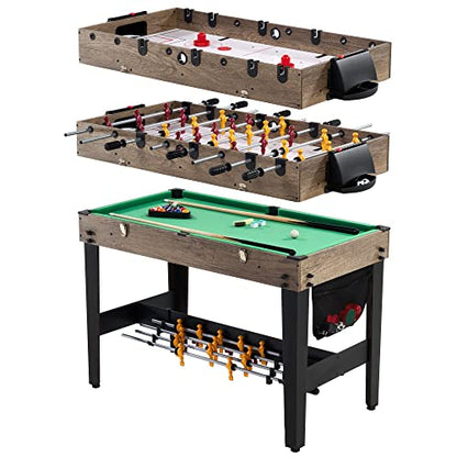 3-in-1 Combination Game Table Air Powered Hockey Foosball Billiards Pool Accessories Included Stack Up Design Easy to Switch Up Games Suitable for Friends Family Gathering