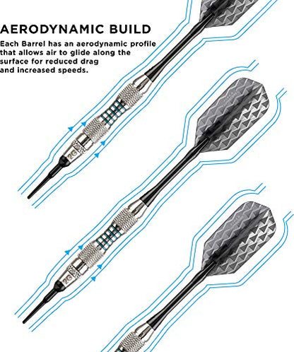 Viper by GLD Products Bobcat Adjustable Weight Soft Tip Darts with Storage/Travel Case - size: 16 Grams (Adjustable to 17 and 18 Grams), style: Nickel Silver Plated with Light Blue Rings